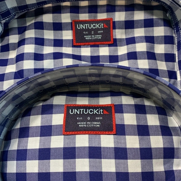 UnTuckIt Belleza Blue and White Checkered Button Up Top Size 0 - Picture 6 of 7